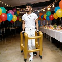 1pc Golden Walking Aid Inflatable PVC Walker Old Age Costume Accessories Prop Retirement Party Decoration Toy