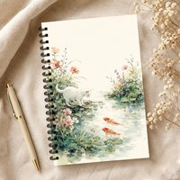 White Cat Lotus Pond Notebook 1pc, Blank Lined Pages, Ideal Gift for Note-Taking, Inspiring for Everyone, Perfect for Students