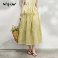 MISHOW Yellow Elastic Waist Flower Appliques Skirt For Women 2026 Summer Floral Loose Elegant Gentle A-Line Skirt MXF25B2533