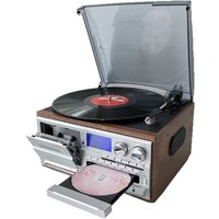 Multifunctional Wooden Vinyl Record Player, All-in-One Home Audio System, CD Cassette Turntable, AM FM Radio USB