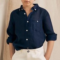 Boy's Linen Shirt Daily Casual Turn-Down Collar Long Sleeved Top College Spring Breathable Skin-Friendly Cotton-Linen Shirts