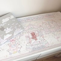Leather Desk Pad Protector Pink Bunny Amusement Park Bear Sweet Dream Y2K Mouse Pad Office Desk Mat Non-Slip PU Desk Blotter Pad