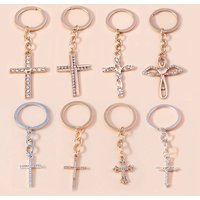 Fashion Cross Keychain for Women Men Gold Color Dazzling Crystal Religious Jesus Crucifix Key Rings Chain Christian Jewelry