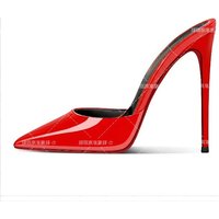 new ultra-thin toe cap sandals 12cm sexy pointed red soled high heels for women, half slippers for outdoor wear