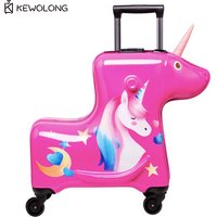 Kids Ride On Luggage Unicorn Car 2-in-1, 4 Spinning Wheels Boys Girls Toy Suitcase, Cute Toddler Carry On for Travel