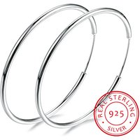Women 100% 9925 sterling silver Hoop Earring Round Circle Loop Gifts Box Packing Simple Silver Hoop Earrings Piercing