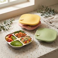 Microwave Safe 304 Stainless Steel Plate with Lid Portion Control Divided Food Tray Adult Diet Dish Kitchen Tableware Dinnerware