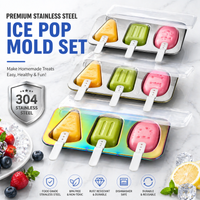 Reusable Stainless Steel Ice Pop Mold Set 304 Food Grade Popsicle Maker with Lid & Sticks BPA Free Easy Release, Dishwasher Safe