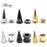 Alisouy 2pcs Stainless Steel Spike Ear Plug Expander Stretchers Taper Tunnel Gauges 2 in 1 Screw Earring Piercing Body Jewelry