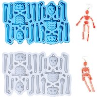 Skeleton Silione Mold Skull Halloween Earrings Pendants Epoxy Resin Mould for DIY Epoxy Resin Pendants Crafts Jewelry Making