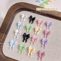 Bow Nail Charms Pink Black 100pcs Acrylic Mix Colors Long Wavy Bow Nail Charms y2k Cute Bowknot Nail Parts 2Sizes Nail Art Decor