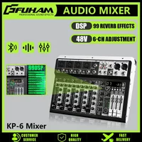 6 Channel Audio Mixer 48V Phantom Power USB Studio Sound Mixers Bluetooth DJ Console Mixing for Karaok