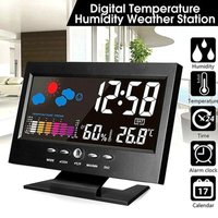 Digital LED Weather Station Temperature & Humidity Monitor With Forecast Display & Table Alarm Clock Large Screen Weather Clock