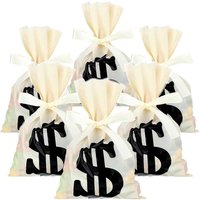 Money Treat Bags Dollar Candy Cellophane Bag Loot Bags Dollar Sign Sacks with Ribbon for Toy Party Favor Theme Party Supplies