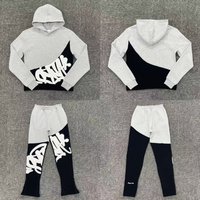 SynaWorld American Style Casual Embroidered Patchwork Hoodie Set Youth Long Sleeve Long Pants Leisure Sportswear Ensemble