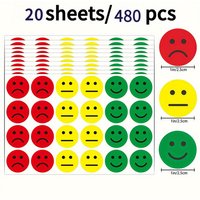 20 Sheets/Pack, Each Sticker Is 1 Inch/2.5Cm, Red, Yellow, and Green Three-Color Emoticon Round Stickers, Envelope Decoration Emoticon Stickers, Three Types of Emoticons, Emotion Expression Stickers