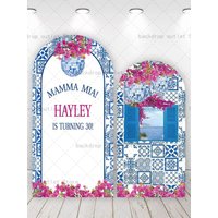 Mehofond Mediterranean Floral Arch Cover Backdrop Custom Kids Adult Birthday Party Wall Baby Shower Cover Arch Photo Background
