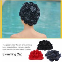 Women Children Retro Floral Flower Fashion Elastic Swiming Hat 3 Dimensional Flowers Portable Durable Long Hair Swim Bathing Cap
