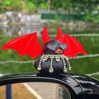 1 Gothic DIY Rubber Duck with Red Devil Wings and Golden Necklace - Car Dashboard Decoration, Perfect Party Accessory