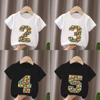 Cartoon Building Blocks Bricks Print Kids T-Shirt Number Tees for Boys And Girls Funny Birthday Baby Top 2-9 Years