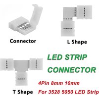 5PCS 4 Pin 8MM 10MM LED Strip Connector T/L Shape Free Welding for RGB SMD 5050 2835 LED Strip Light Connector