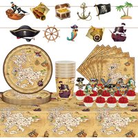 Pirate Birthday Decoration Disposable Tableware Plates Cups Kit Pirates Theme Party Balloons Backdrop Stickers Deco Supplies Set