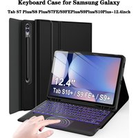 Case for Samsung Galaxy Tab S9+/S8+/S7 FE/ S7 Plus 12inch,Detachable Keyboard for Tab S10+/S9 FE Plus 12.4" with 7 Color Backlit