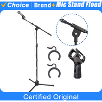 Heavy Floor Microphone Tripod Stand Boom Mic Karaoke Stand Holder Collapsible Adjustable Mic Arm Length Bracket with Holder Clip