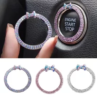 Rhinestone Bowknot Car Start Button Decoration Circle Diamond One Click Start Button Engine Start Stop Switch Button Cover
