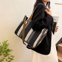Portable Cloth Striped Tote Bag Adjustable Large Capacity Crossbody Bag Detachable Strap with Rabbit Pendant Shopper Bag Travel