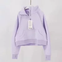 Lemon Women Scubas Loose Half Zip High Collar Hoodie Thickened Plush Hooded Embroidery Sweater Loose Sweater Pullover