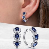 ZAKOL Fashion Pear Blue CZ Earrings for Women Silver Color Circle Hoop Temperament Female Ear Accessories Wedding Party Jewelry