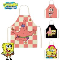 SpongeBob Patrick Kitchen Aprons for Adults Linen Bibs Anime Cooking Baking Apron for Boys Girls Cleaning Apron Parent-child