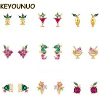 KEYOUNUO Gold Filled Animal Stud Earrings For Women Zircon Women's Fruit Colorful Earring Fashion Party Jewelry Wholesale
