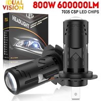 800W H7 LED Headlight Mini Lens Projector 600000LM 1:1 Mini Wireless Plug&Play Fog Light Turbo 6000K White 12V Auto Headlamp
