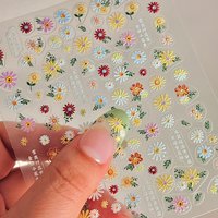 5D Spring White/Pink Embossed Daisy Nail Art Stickers White Daisy Flowers Nail Decal Self-Adhesive Elegant Daisy Floret Slider