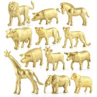 12PCS Safari Animal Birthday Centerpiece Gold Plastic Animal Figurines Toys Jumbo Safari Zoo Animal Figures For Baby Shower