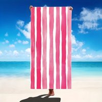 Pink and White Striped Beach Towel: Your Perfect Summer Essential! Suitable for towels, bath towels, beach towels