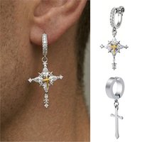 1PC Silver Color Snowflake Cross Earrings Men Zircon Hip Hop Style Earrings Personalized Fashion Ear Clips Jewelry KAE607
