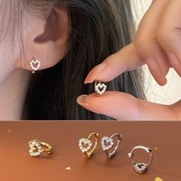 New Cute Sweet Hollow Heart Zircon Hoop Earring For Women Classic Shiny Stud Earrings Fashion Small Trendy Ear Buckle Jewelry