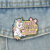 Tired People Club Enamel Pins Cartoon Sleepy Unicorn Brooches Lapel Badge Exhausted Animal Jewelry Accessory Gifts For Friends