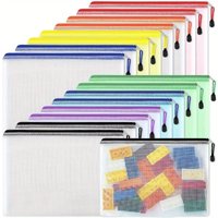 6/16Pcs Multi Size A4 Mesh Zipper File Bags Document Storage Pouches for School Office Travel