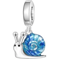 PANPOKI 925 Sterling Silver Cute Blue Snail Charms Beads Pendant Fit DIY Bracelet Necklace Jewelry Souvenir Gifts