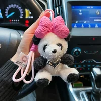 Plush Panda Doll Keychain Exaggerated Big Bow Cute Doll Cartoon Gift Keychain Bag Pendant