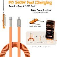 240W Super Fast Charging 360° Rotating Concealed Detachable 2 in 1 Stand Charging Data Cable For iPhone 17 16 Samsung S26 Xiaomi