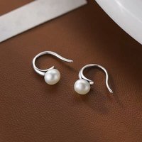 Silver Color Pearl Geometric Ear Hook Hoop Earrings for Elegant Women Trendy Fashion Jewelry Irregular Accessories