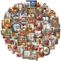 50PCS Christmas Watercolor Scene Fireplace Fun Stickers DIY Manual Materials Phone Case Laptop Suitcase Water Cup Stickers