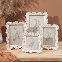 Resin White Color Daisy Floral Photo Frame Gold Edge Square Rectangle Picture Frame Desktop Ornaments Home Decor