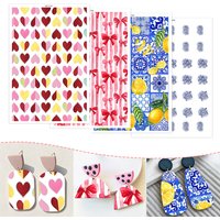 Love Heart/Lemon/Bow-knot Disposable Transfer Paper Stickers Colored Design for Polymer Clay Soft Clay DIY Jewelry Earrings