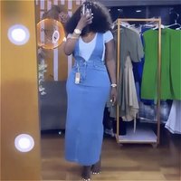 Women Two Piece Sets Skirt Set Denim Suspenders Short Sleeve Tops Long Skirts A Line High Waist Y2k Streetwear Elegant Work